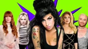 Amy WInehouse on center with Florence Welch, Duffy, Adele and Sam Smith on the background